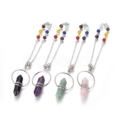 Chakra Natural Mixed Gemstone Pointed Dowsing Pendulums BJEW-L663-01-1