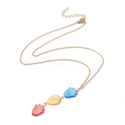 Natural Shell Tulip Pendant Necklace with 304 Stainless Steel Chains for Women NJEW-C016-15G-1