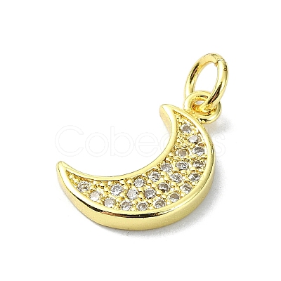 Moon Theme Brass Micro Pave Clear Cubic Zirconia Charms KK-H475-57G-06-1