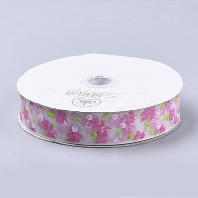 Flower Pattern Printed Polyester Organza Ribbons ORIB-Q034-06-1