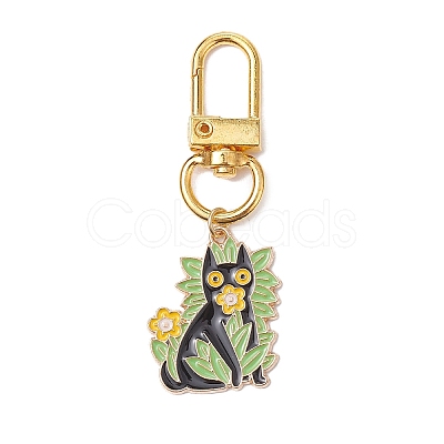 10Pcs 10 Styles Plant with Cat Alloy Enamel Pendant Decorations HJEW-JM01944-1