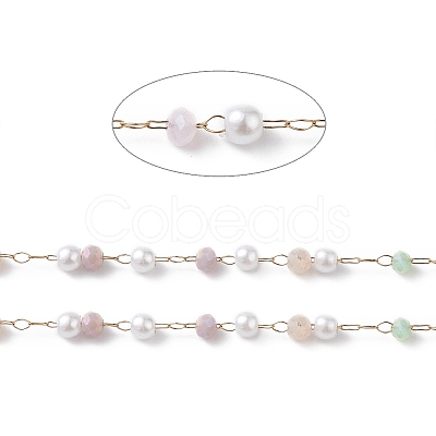 Glass & ABS Imitation Pearl Beaded Chains CHS-P016-44G-1