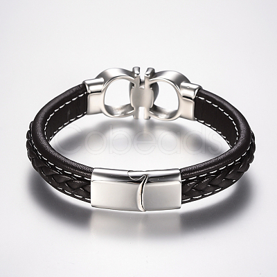 Men's Braided Leather Cord Bracelets BJEW-H559-15D-1