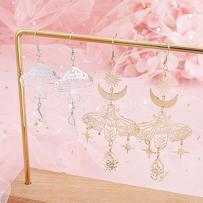 Alloy Mushroom with Clear Acrylic Nugget Dangle Earrings JE980A-1