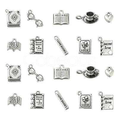 50Pcs 10 Style Tibetan Style Alloy Pendant Rhinestone Settings FIND-CJ0001-13-1