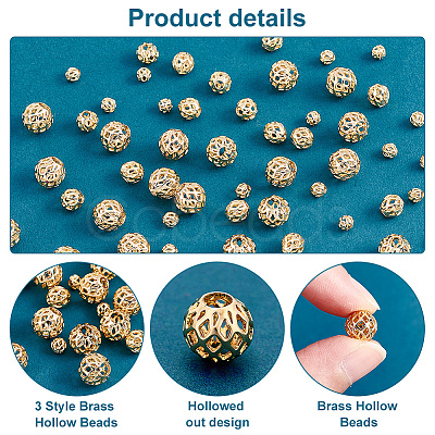 PandaHall Elite 60Pcs 3 Style Brass Hollow Beads KK-PH0009-25-1