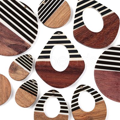 10Pcs 5 Style Resin & Walnut Wood Pendants RESI-LS0001-20-1