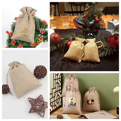 Beebeecraft Polyester Imitation Burlap Packing Pouches Drawstring Bags ABAG-BBC0001-02A-01-1