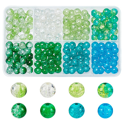 ARRICRAFT 200pcs 8 Colors Spray Painted Crackle Glass Beads Strands CCG-AR0001-05-1