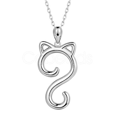 Anti-Tarnish Rhodium Plated 925 Sterling Silver Cat Pendant Necklace for Women JN1047A-1