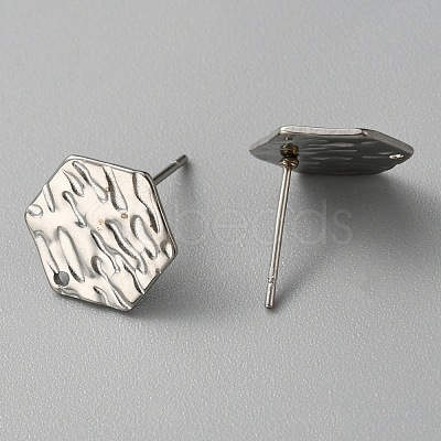 304 Stainless Steel Textured Geometry Stud Earrings Findings with Hole STAS-WH0027-54F-1