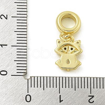 Rack Plating Brass Pave Clear & Black Cubic Zirconia Fox European Dangle Charms KK-Z067-55G-1