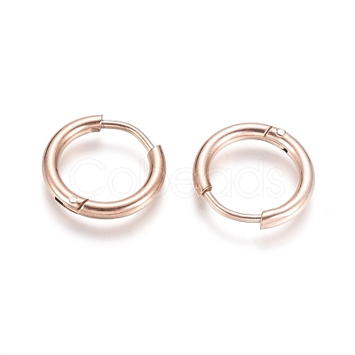 Ion Plating(IP) 304 Stainless Steel Huggie Hoop Earrings EJEW-F111A-14mm-RG-1