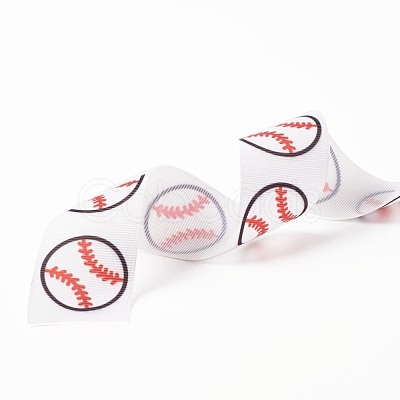 Single Face Baseball Printed Polyester Grosgrain Ribbons SRIB-P019-02-1