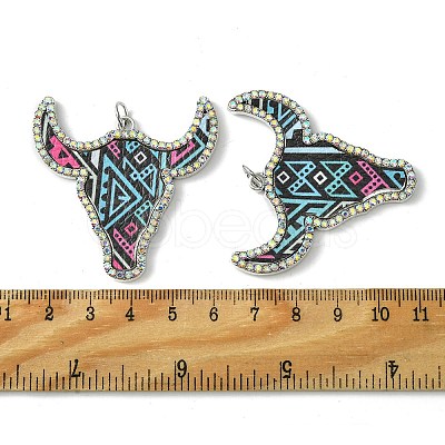 Cattle Head Alloy &  Rhinestone & Imitation Leather Pendants FIND-G069-02P-02-1