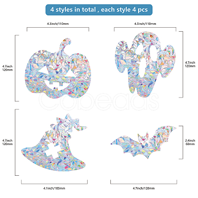 Gorgecraft 16Sheets 4 Style Waterproof PVC Colored Laser Stained Window Film Adhesive Stickers DIY-WH0256-059-1