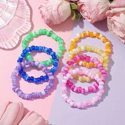 7Pcs 7 Colors Two Tone Rondelle Acrylic Beaded Stretch Bracelets for Women BJEW-JB10237-1