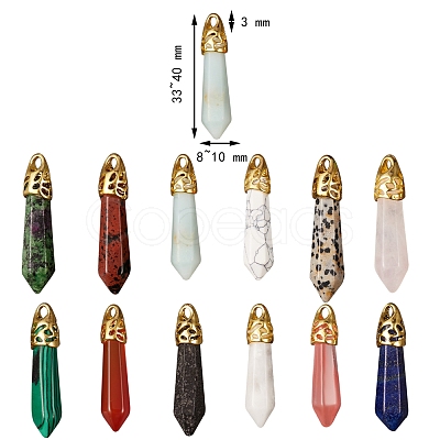 12Pcs 12 Style Bullet Natural Mixed Gemstone Pointed Pendants G-SZ0001-65-1