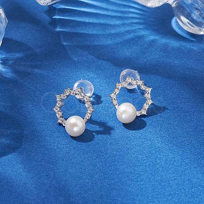 Natural Pearl Ear Studs EJEW-P286-31P-1