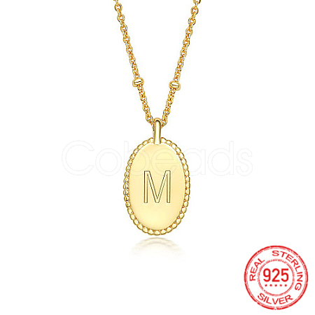 925 Sterling Silver Letter Initial Oval Pendant Necklaces for Women EL6437-2-1