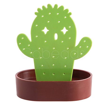 Lime Green Cactus Man Resin Earring Display Stands with Oval Trays PW-WGC2946-01-1