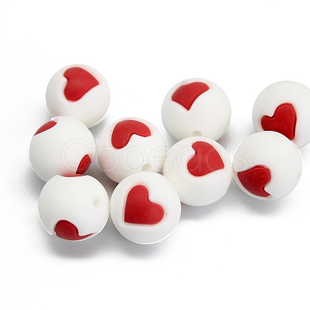 Round with Heart Pattern Food Grade Silicone Beads PW-WG95999-02-1