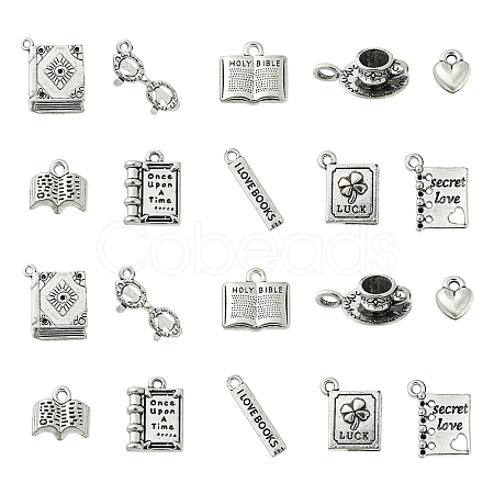 50Pcs 10 Style Tibetan Style Alloy Pendant Rhinestone Settings FIND-CJ0001-13-1