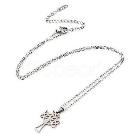 Non-Tarnish 201 Stainless Steel Cross with Sailor's Knot Pendant Necklace with Cable Chains NJEW-Q317-11P-1