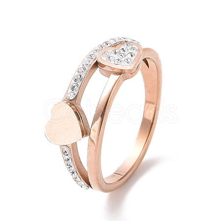 Crystal Rhinestone Heart Finger Ring RJEW-D120-03B-RG-1