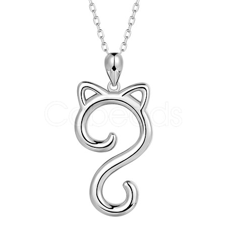 Anti-Tarnish Rhodium Plated 925 Sterling Silver Cat Pendant Necklace for Women JN1047A-1