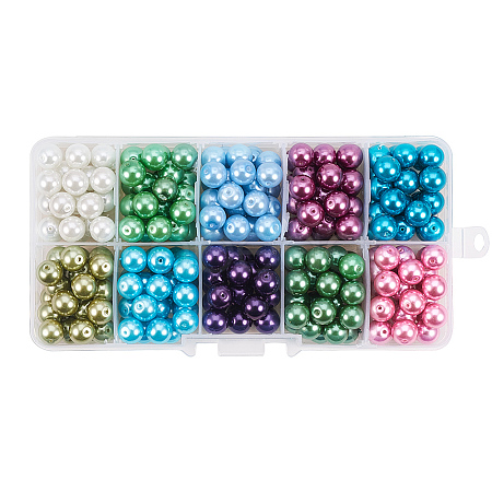 10 Color Eco-Friendly Pearlized Round Glass Pearl Beads HY-PH0004A-8mm-01-1