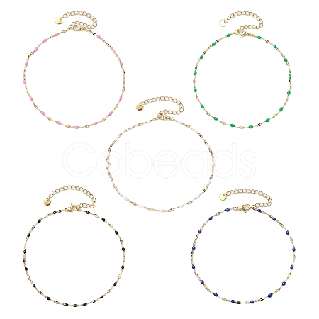 304 Stainless Steel Enamel Link Chain Anklets AJEW-AN00630-1