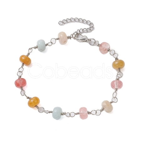 Faceted Rondelle Natural Topaz Jade & Natural Flower Amazonite & Cherry Quartz Glass Link Chain Bracelets BJEW-JB10832-1