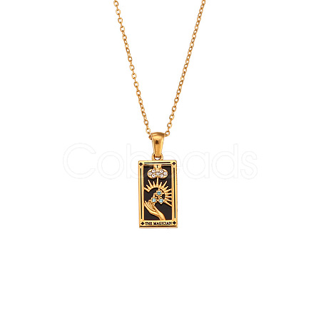 Rhinestone Tarot Card Pendant Necklace with Enamel PW23032741294-1