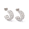 Non-Tarnish 304 Stainless Steel Curb Chains Wrap Stud Earrings, Half Hoop Earrings for Women, Stainless Steel Color, 16x8.5mm, Pin: 0.7mm