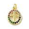 Brass Micro Pave Cubic Zirconia Pendants, Real 18K Gold Plated, Cross Charms, Colorful, 16x11.5x2mm, Hole: 3mm