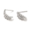 Brass Micro Pave Cubic Zirconia Ear Wire Findings, Ear of Wheat, Platinum, 16.5x8.5mm, Hole: 1.2mm, Pin: 11x0.7mm