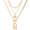 Alloy Pendant Layered Chain Necklaces for Women, Golden, Lock, 17.72 inch(45cm)