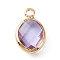 Faceted Glass Pendants, June Birthstone Charms, with Brass Cabochon Settings, Oval, Golden, Lilac, 13x8x4mm, Hole: 1.6mm