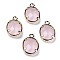 Faceted Synthetic Rose Quartz Charms, with Light Gold Plated Brass Settings, Oval, 14x9.5x4mm, Hole: 1.5mm