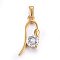 Cubic Zirconia Pendants, with 304 Stainless Steel Findings, Clear, Golden, 24x10x4.5mm, Hole: 6x3mm