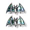 Tibetan Style Alloy Bat Brooches, with Natural Paua Shell and Rhinestone, Antique Silver, 37.5x59.5x12mm