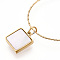 Ion Plating(IP) Shell Square Pendant Necklaces, 304 Stainless Steel Box Chain Necklaces, Real 14K Gold Plated, 16.54 inch(42cm)