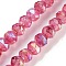 Baking Painted Glass Beads Strands, Flat Rounnd, Faceted, Cerise, 7.5~8x6.5~7mm, Hole: 0.9mm, about 50pcs/strand, 12.99''(33cm)