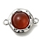 Natural Carnelian(Dyed & Heated) Flat Round Links Connector Charms, with Textured Brass Findings, Platinum, 18.5x13x5.5mm, Hole: 1.6mm