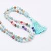 Natural Flower Amazonite Tassel Pendant Necklaces NJEW-P193-A05-2