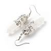 Natural Quartz Crystal Bullet with Flower Dangle Earrings EJEW-G300-02P-05-3