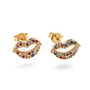 Brass Micro Pave Cubic Zirconia Stud Earrings EJEW-F201-31G-1