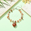 Natural Red Jasper Heart Charm Bracelet with Chips Beaded Chains BJEW-TA00295-04-4