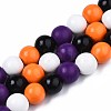 Halloween Spray Painted Natural Wood Beads Strands WOOD-S053-55E-1